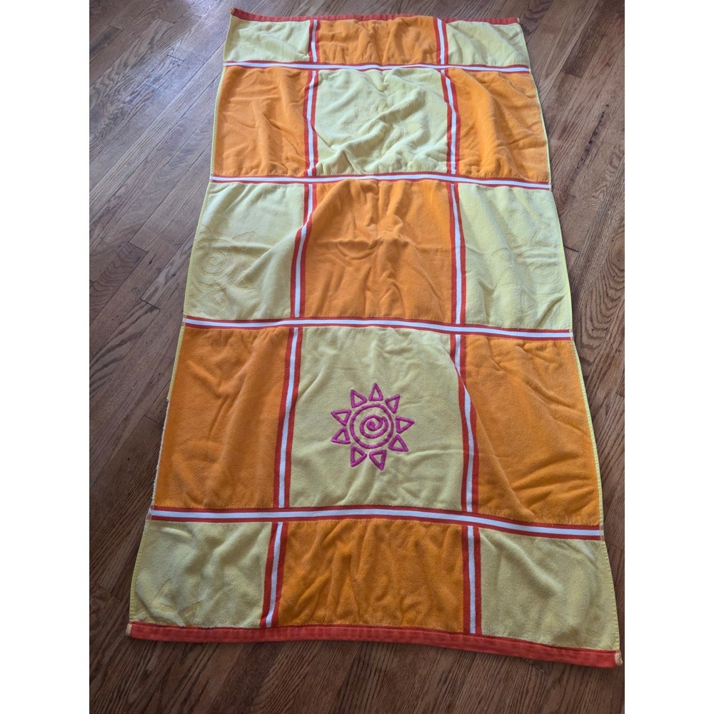 Beyond Vintage Y2K Beach Towel Orange Yellow Sun Boho 100% Cotton 63x32 Egyptian